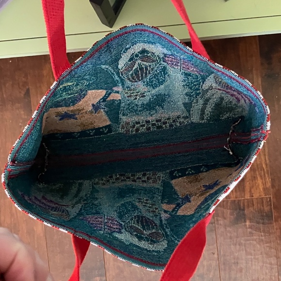 Festive Christmas Santa Tote Shoulder Purse Tapestry Bag - Picture 9 of 9